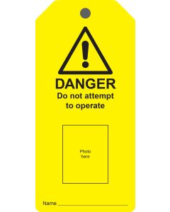 Photo ID Lockout Tag - 'Danger Do Not Attempt to Operate' - 10 Pack